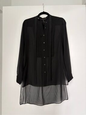 BCBGMaxAzria Black Sheer Button-Down Tunic